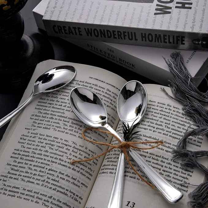Liacere 200PCS Silver Plastic Spoons - Heavy Duty Disposable Spoons - dessert Spoons for Wedding & Party & New Year & Valentine's Day