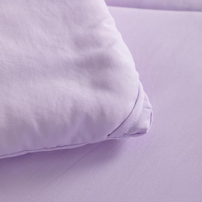 NTBAY Twin Comforter Set with Sheets, 5 Pieces Soft and Breathable Twin Bedding Set, Twin Bed in a Bag, Down Alternative Comforter Set Solid Color All Season, Kids Bedding Set, Light Purple