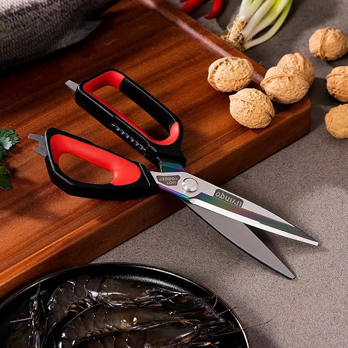 LIVINGO Heavy Duty Kitchen Shears - Titanium Coated Hot Forged Sharp Multipurpose Stainless Steel Utility Shears for Household Culinary Food Cutting Chicken Meat Cooking, Dishwasher Safe, 9.5 Inch