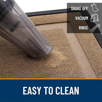 OLANLY Front Door Mat Indoor Outdoor Entrance, Waterproof All-Season, All-Weather Doormat, Sturdy Natural Rubber, Fade Resistant, Low Profile, Easy Clean Patio Porch Entryway Mat, 59x35, Light Brown
