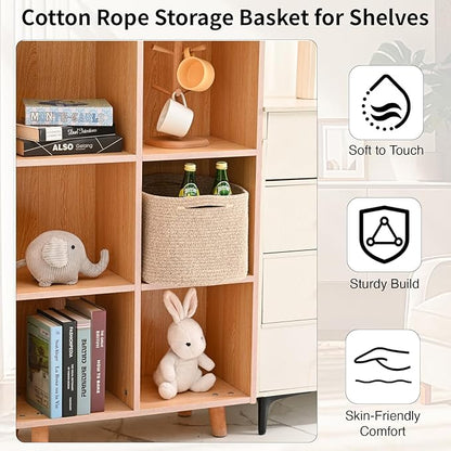 Woven Cotton Rope Storage Basket for Organizing, Cute Decorative Baskets for Gifts Empty, Organizer Bins for Dog Toy, Baby Laundry, 17“×13”×9.5“, Brown