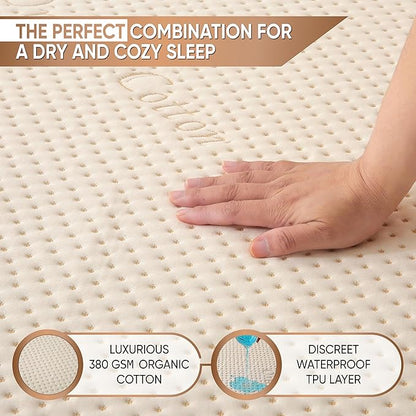 Luxury Waterproof Organic Mattress Protector Twin XL - Organic Cotton Breathable Mattress Pad Cover - New 380 GSM Comfort - Deep Pocket - Jersey Cotton Skirt - Fitted Comfort