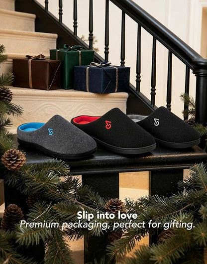 VeraCosy Men's Two-Tone Memory Foam House Slippers Indoor Outdoor Durable Rubber Sole