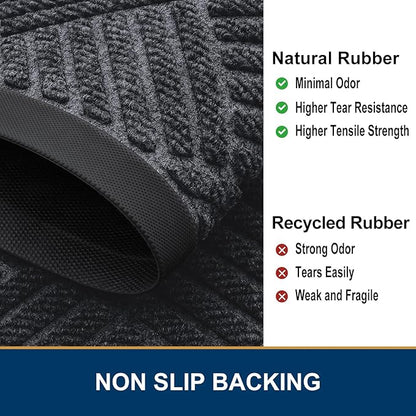 Smiry Front Door Mat Outside Entrance, Heavy Duty Outdoor Indoor Natural Rubber Doormat, Non Slip, Trap Dirt and Moisture, Easy Clean, Low Profile Patio Porch Entryway Mat, 29.5x17, Dark Grey