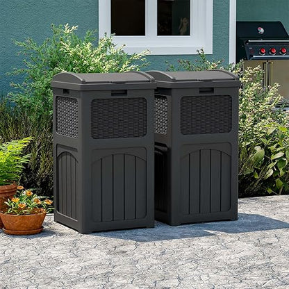 Patiowell 36 Gallon Outdoor Trash Can, Resin Outdoor Garbage Can with Lid for Patio, Backyard, Deck, Black (2 Pack