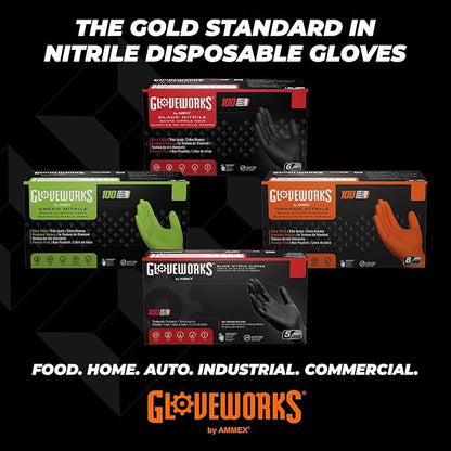 GLOVEWORKS Heavy-Duty Nitrile Gloves, Disposable, Latex Free, 8 Mil, Orange, Diamond Grip Glove