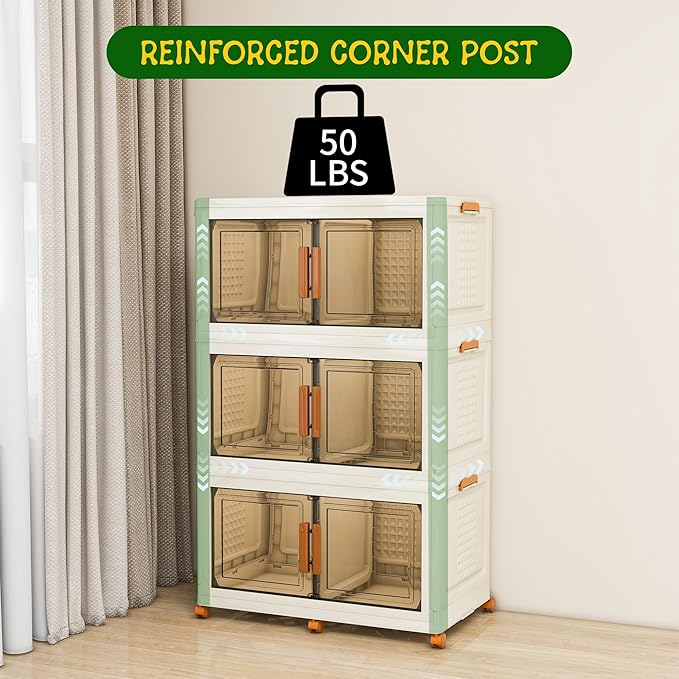 3 Tier Extra Large Stackable Storage Bins with 1 Lid 155 QT/Tier, Collapsible Plastic Box Storage Bin with Wheels, Home Containers Boxes Closet Organizers forLiving Room, Office, Dorm