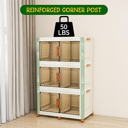 3 Tier Extra Large Stackable Storage Bins with 1 Lid 155 QT/Tier, Collapsible Plastic Box Storage Bin with Wheels, Home Containers Boxes Closet Organizers forLiving Room, Office, Dorm