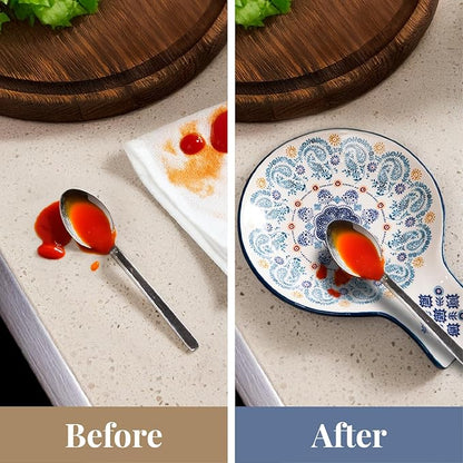 Bico Blue Talavera Spoon Rest for Stove Top, Ceramic Spoon Holder for Kitchen Counter, Easy to Clean Coffee Spoon Rest Dishwasher Safe, Kitchen Cooking Utensil Rest for Ladles Spatula