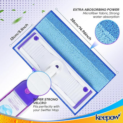 Reusable Mop Pads for Swiffer PowerMop, 5 Pack Microfiber Mop Pad Refills with Scrubber Strips for 13''-15'' Spray Mop, Washable Mop Pads Use for Most Floor Types, Mop Pads Replacement for Dry Wet Mop