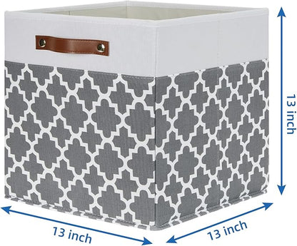 Temary Cube Storage Bins 13x13 Cubes Storage Bins for Shelf, 4 Pack Cube Storage Bins for Organizing Storage Basket with Handles(Grey Lattice)