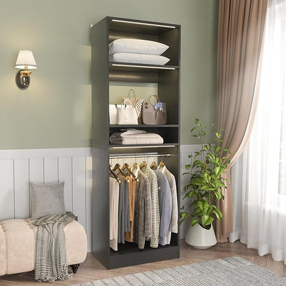 Unikito Freestanding Closet System, 25” Closet Organizer Wardrobe with Hanging Rod & Shelves, Adjustable Clothes Garment Rack, Sturdy Walk in Towers, Easy Assembly, 25" W x 16" D x 80" H, Black