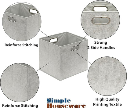 SIMPLE HOUSEWARE 13-Inch Collapsible Fabric Cube Storage Bin with Handles, Printed Design, 3 Pack, Gray
