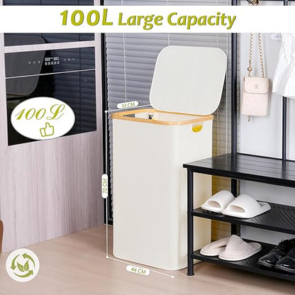 efluky Recycle Bin Holder 100L, 26 Gallon Trash Can with Lid, Garbage Bag Holder for Yellow Bags, Easy Removal, (Inner Bag Not Included) -Beige