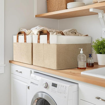 GRANNY SAYS Storage Baskets for Shelves, Closet Organizer Bins, Clothes Storage Bins with Metal Frame, Extra Large Baskets for Organizing and Storage, Collapsible, Khaki, 2-Pack