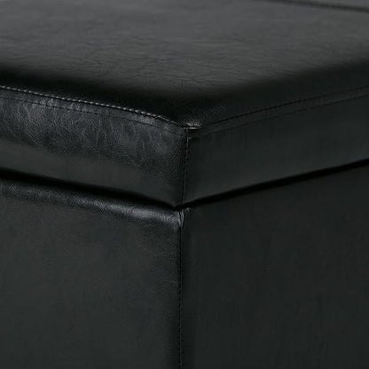 SIMPLIHOME Avalon 48 inch Wide Contemporary Rectangle Storage Ottoman Bench in Midnight Black Vegan Faux Leather, Assembled, for the Living Room, Entryway and Family Room