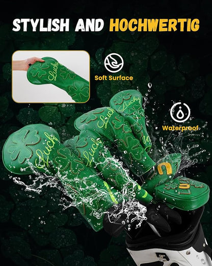 Golf Headcovers Golf Club Head Covers Four Leaf Clover Good Luck Charm - Clover Style Premium Leather Driver Fairway(FW) Wood Hybrid(UT) with Number Tags