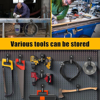 Updated 4 Pack Heavy Duty Magnetic Hook Straps for Extention Cords, Powerful Cruise Garage Storage Hook Ties for Hanging Cables, Garden Hoses Ropes, Workshop Tool Box Magnet Organize Hangers for Tools