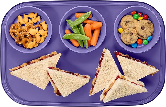 madesmart dipware 3 Bowl Serving Tray, Collapsible & Removable Dip Bowls for Charcuterie, Guacomole, Snacks, Veggies, Premium Dishwasher & Microwave Safe, Multipurpose Plate & Bowl, Purple