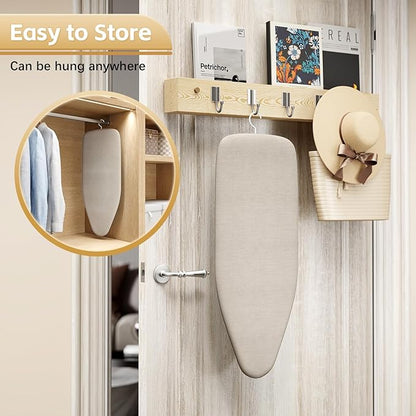 Small Ironing Board Tabletop with Heat Resistant Cover, Compact Mini Ironing Board with Metal mesh Frame, for dorms, aprtment and Travel, Hook for Hanging, Iron Board 30x12, Iron Table Stand Beige