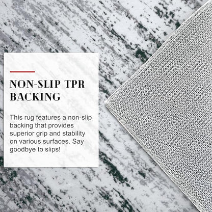 Modern Abstract Bedroom Runner Rug 2x7, Black Grey White Washable Kitchen Runner, Non-Slip Soft Thin Faux Wool Mat for Entryway, Hallway, Laundry Room, Indoor Home Decor