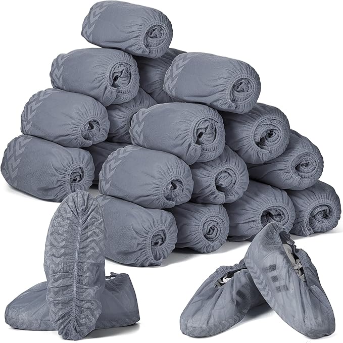 Zhanmai 300 Pack Disposable Shoe Covers Non Slip Disposable Large Foot Booties Shoe Covers for Indoors Contractors Floor and Carpet Protectors, One Size Fits Most(Gray)