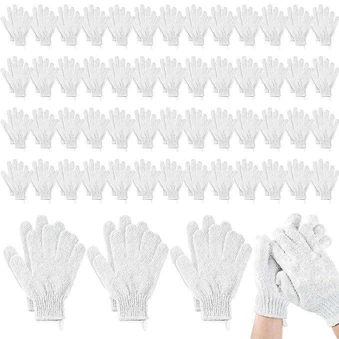 104 Pcs Exfoliating Glove Bulk Shower Gloves with Hanging Loop Exfoliating Body Scrubber Dead Skin Remover for Body Bath Beauty Spa Massage Scrubs Men Women Bathing(White)