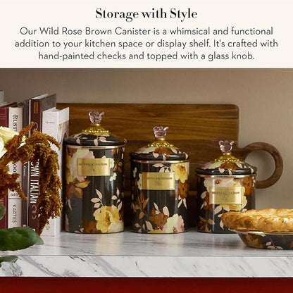 MACKENZIE-CHILDS Enamel Canister, Kitchen Storage Container with Lid, Large, Wild Rose Brown
