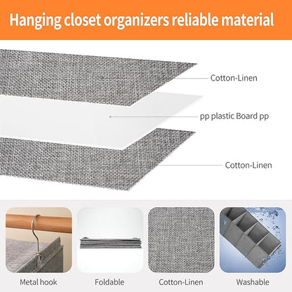Large Hanging Sweater Organizer for Closet,Collapsible 6-Shelf Hanging Closet Shelves with Drawers, Washable (Grey-5 Shelf)