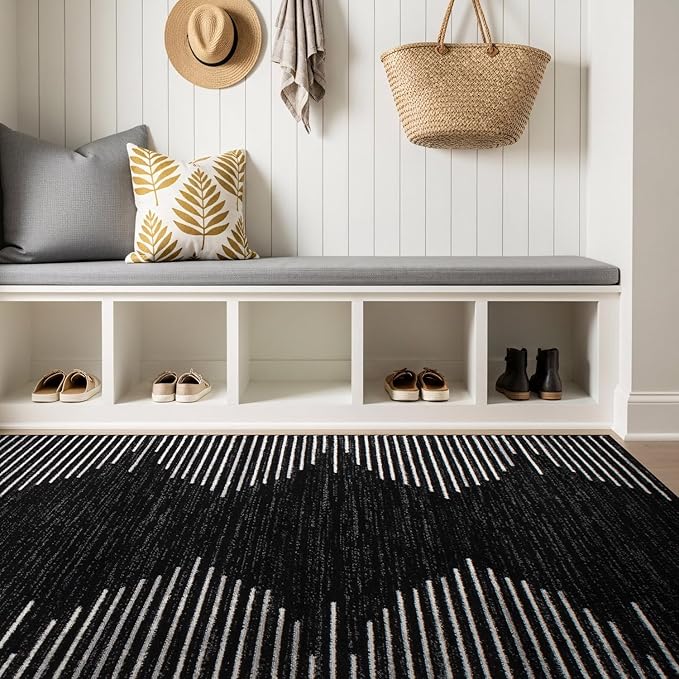 Rugshop Bohemian Stripe Stain Resistant High Traffic Living Room Kitchen Bedroom Dining Home Office Area Rug 4' x 6' Black