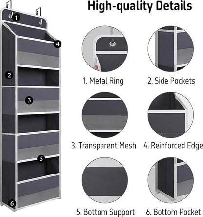 Over The Door Hanging Organizer with 4 Large Pockets – Closet, Bathroom, Nursery, Bedroom, Dorm Storage for Toys, Cosmetics, and Baby Essentials, Gray