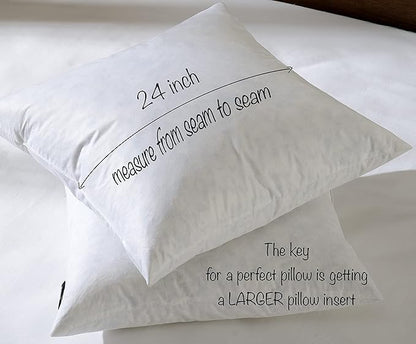 24x24 Euro Throw Pillow Inserts-Down Feather Pillow Inserts-Cotton Fabric-Set of 2-White.