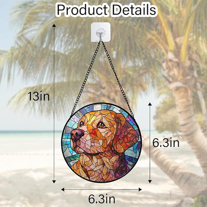 Stained Glass Window Hanging, Cute Dog Abstract Sun Catchers Colorful Glass Panel Texture Suncatcher Decor for Birthday for Women, Men, Wife, Aunt, and Mom 6.3 in