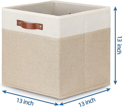 Temary Cube Storage Bins 13 Inch Fabric Storage Cubes Storage Baskets for Shelves Closet Baskets for Cube Storage with Leather Handles, Cloth Organizer Bins for Home