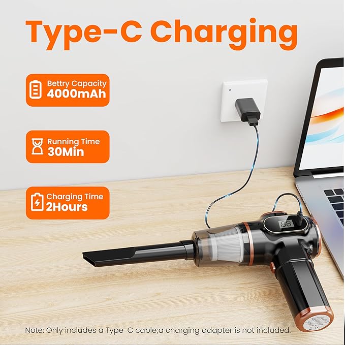 Portable Car Vacuum Cordless Mini Handheld Vacuums Cleaner High Power with LCD Display and Multi-Nozzles, Hand held Cleaners for Car, Home, Office, Sofa, Pet Hair,Keyboard (Black)