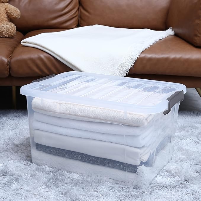 Citylife 6 Packs 44.4 QT Plastic Storage Bins with Lids Large Stackable Storage Containers for Organizing Clear Storage Box for Garage, Closet, Kitchen