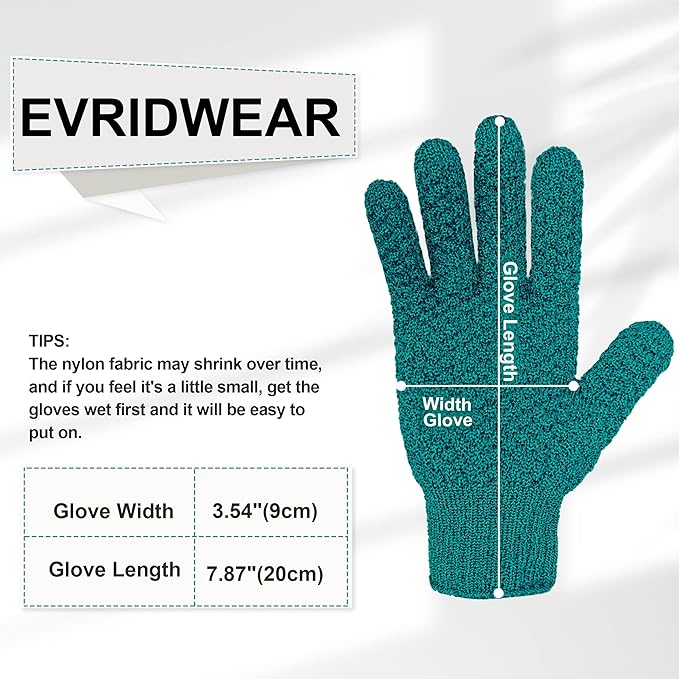Evridwear Exfoliating Dual Texture Bath Gloves for Shower, Spa, Massage and Body Scrubs, Dead Skin Cell Remover, Gloves with Hanging Loop (1 Pair Deep Lake Heavy Glove)