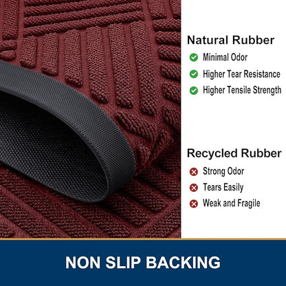 Smiry Half Circle Front Door Mat Outside Entrance,Heavy Duty Outdoor Indoor Natural Rubber Doormat,Non Slip,Trap Dirt and Moisture,Easy Clean,Low Profile Patio Porch Entryway Mat,29.5x17, Wine Red