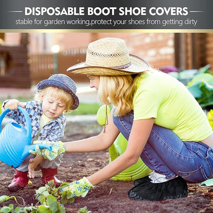 Zhanmai 300 Pack Disposable Shoe Covers Non Slip Disposable Large Foot Booties Shoe Covers for Indoors Contractors Floor and Carpet Protectors, One Size Fits Most(Black)