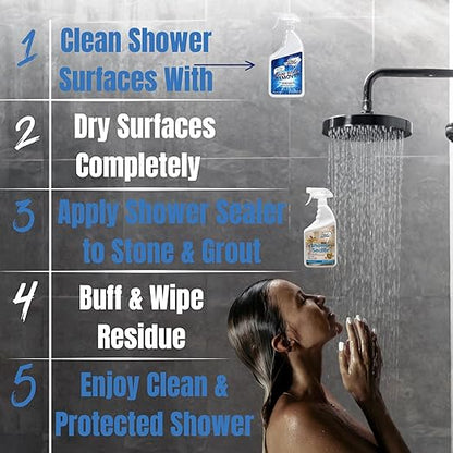 Natural Stone and Grout Penetrating Shower Sealer. Marble, Granite Travertine, Limestone. Protects Making Them Easy to Clean. Works Also on Grout in Tile, Ceramic, and Porcelain. 1-Quart