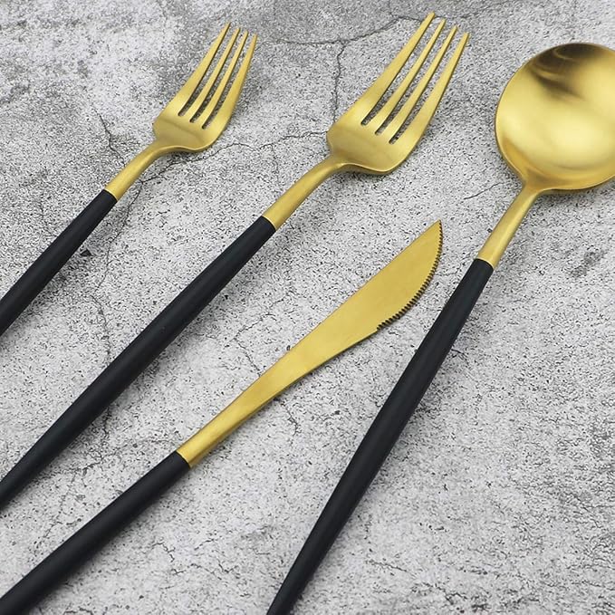 Gugrida 5-Piece 18/10 Stainless Steel Matte Gold Silverware Set, Kitchen Tableware Set, Dishwasher Safe