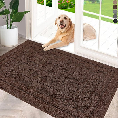 FONEYI Indoor Door Mat 20" x 32", Dirt Trapper Door Mats Non-Slip Entryway Rugs Washable, Absorbent Resist Dirt Welcome Mat, Low Profile Inside Floor Mats for Front Back Door and Entryway, Coffee