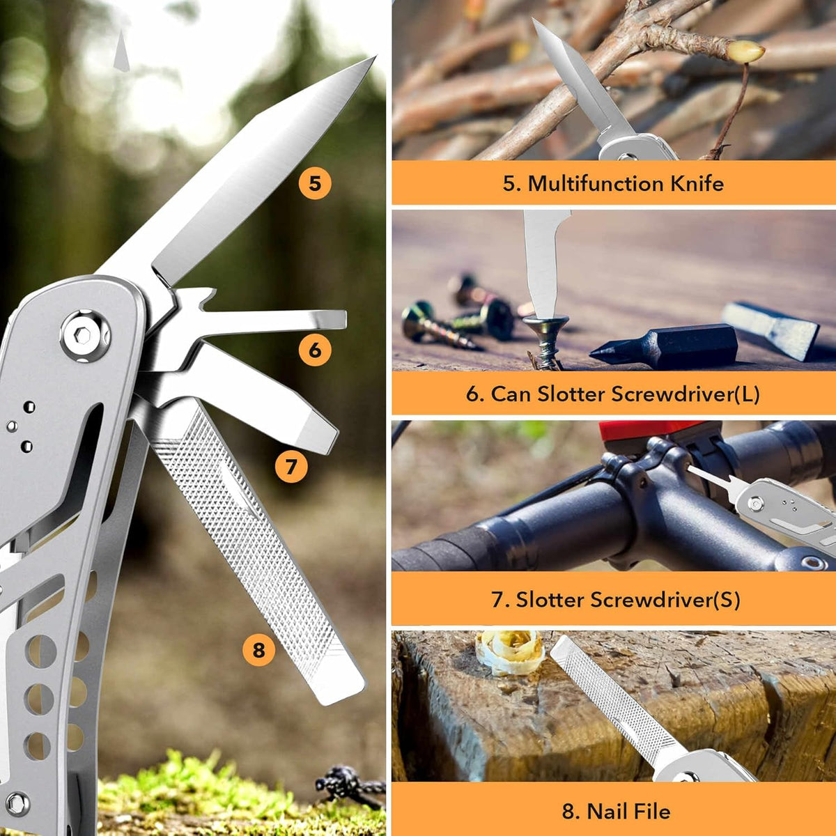 26-in-1 Multitool, Professional Stainless Steel Multi-Tool, Pocket Knife with Heavy Duty Pliers, Screwdriver, Replaceable Bits for Outdoor, (Silver)