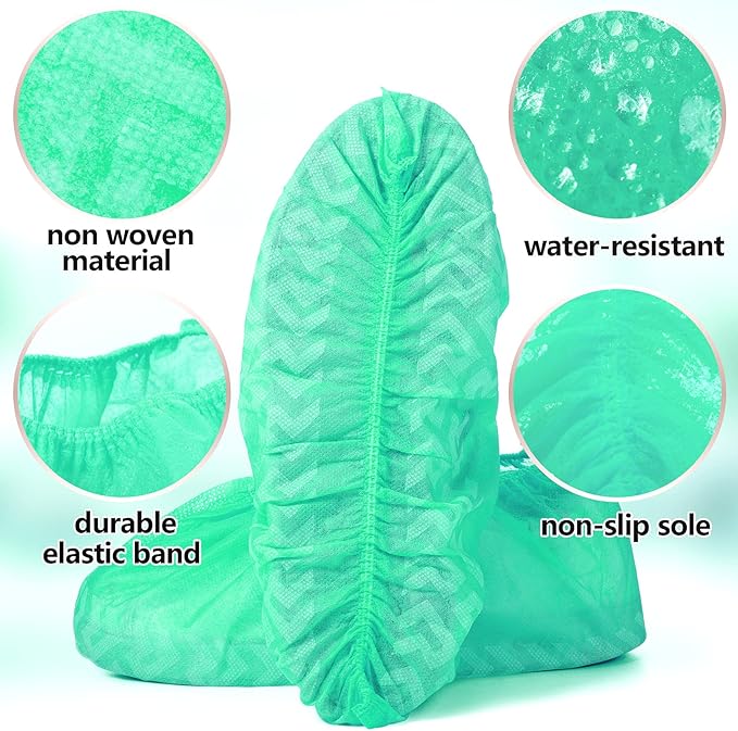 Zhanmai 300 Pack Disposable Shoe Covers Non Slip Disposable Large Foot Booties Shoe Covers for Indoors Contractors Floor and Carpet Protectors, One Size Fits Most(Green)