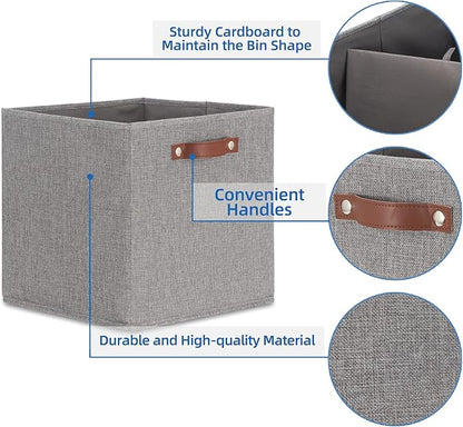 Temary Fabric Storage Cubes - 13 x 13 Collapsible Bins with Handles for Home Organization (Gray)