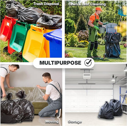 55-60 Gallon Trash Bags, 30 Micron Heavy Duty Pure LDPE Garbage Can Liners, 36" x 58" Large, Black, 100 Count