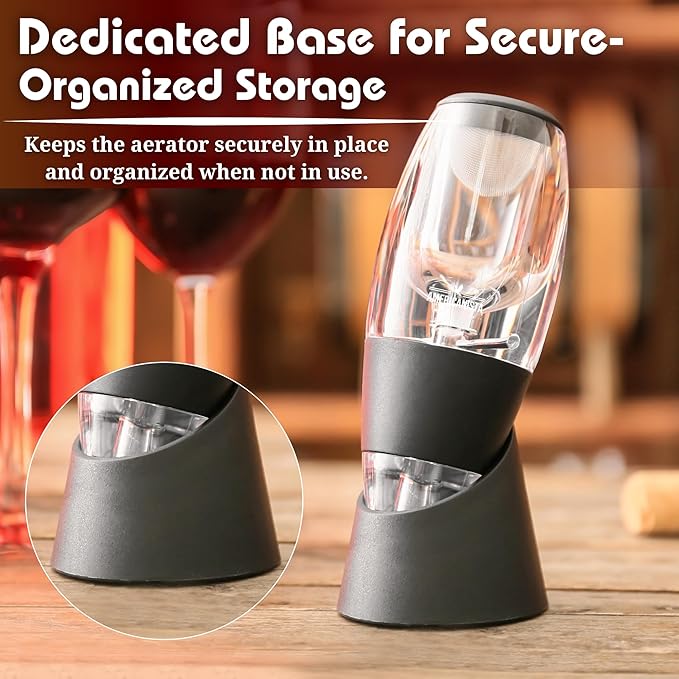 Red Wine Aerator- Wine Pourer- Decanter- Premium Wine Aerator with Stand - Decanter Aerating Spout with Filter for any type of Bottle or Glass- Oxygenator Accessory for Wine