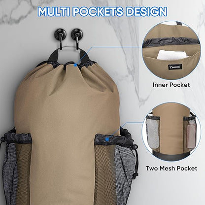 BALEINE 150L Laundry Bag Backpack, 900D Oxford Fabric Large Travel Laundry Bags with Shoulder Straps and 2 Mesh Pockets for College Dorm, Apartment, Laundromat (Khaki, 150L)