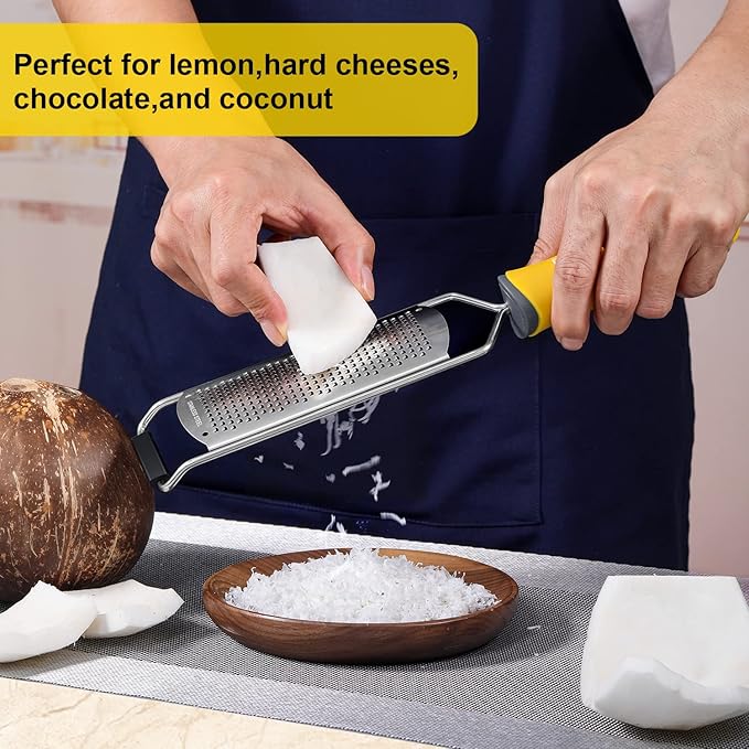 Classic Zester and Grater - Professional Kitchen Lemon Zester for Lime, Cheese, Garlic, Ginger, Chocolate, Vegetables, Fruits, Dishwasher Safe (Wide)