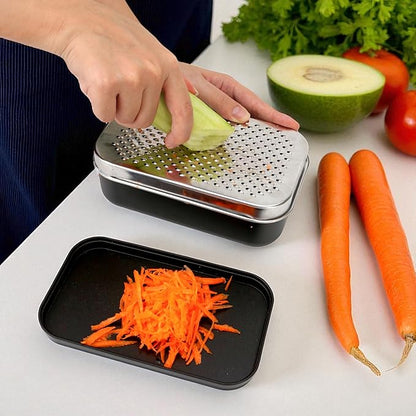 2 In 1 Cheese Grater with Container and Lid Metal Handheld with Storage Box Stainless Steel – Citrus Lemon Zester, Fruit Vegetable Onion Choppers, Airtight Includes Hand Peelers, Grinder, Shredder